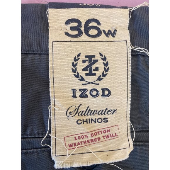 NWT Izod Men’s Saltwater Chino Shorts 36W Bluestone 100% Cotton Weathered Twill - Picture 4 of 6